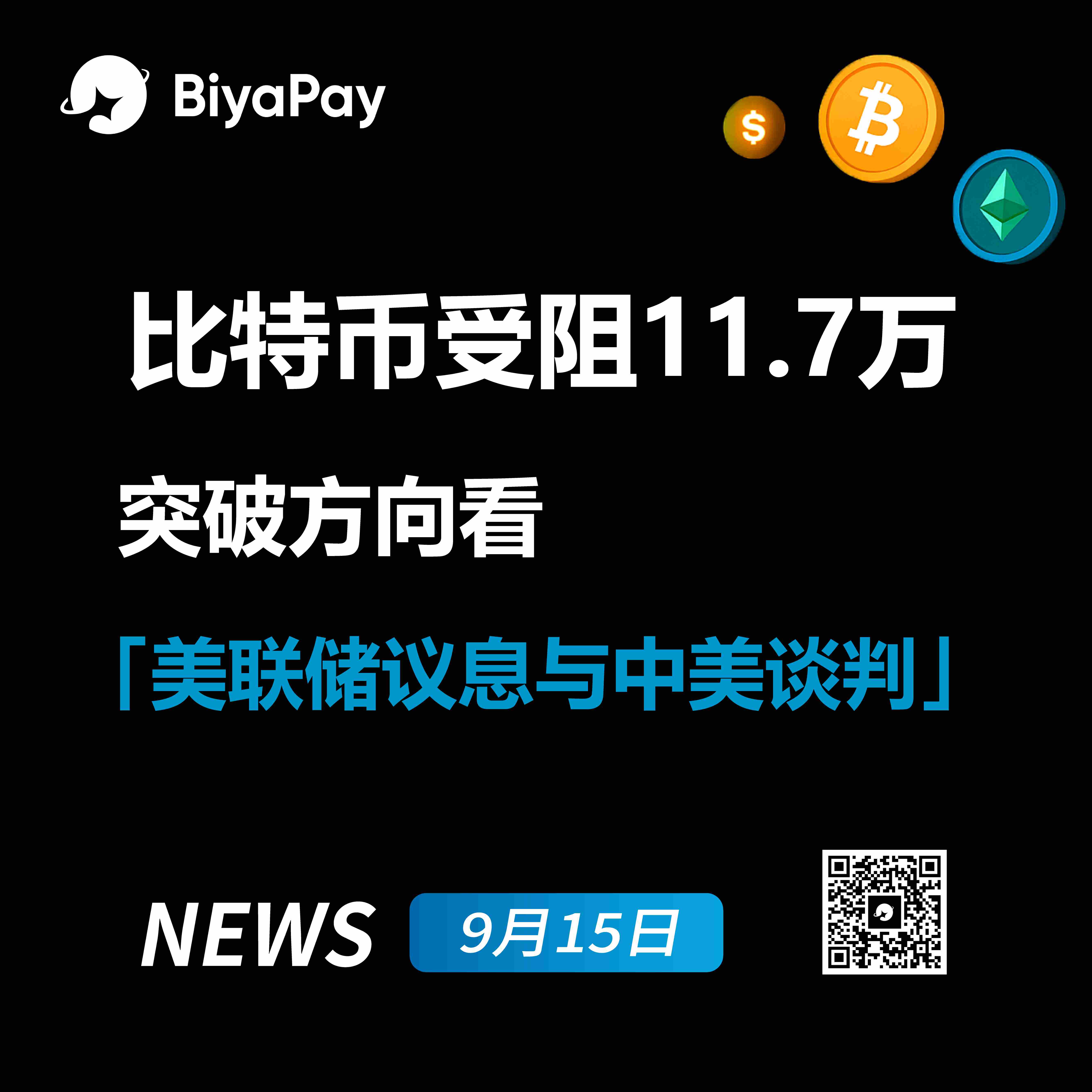  比特币震荡于11.4万至11.7万美元区间 等待美联储决议与中美谈判指引方向